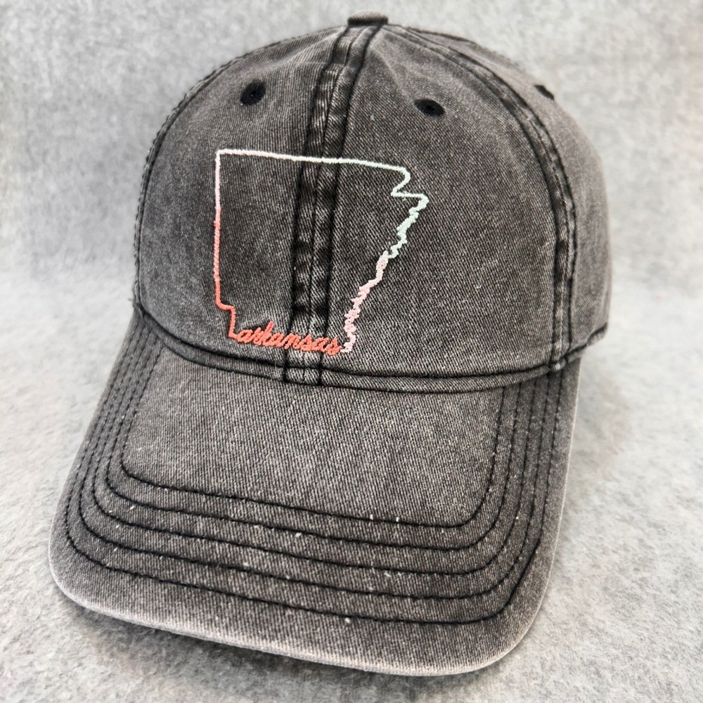 Arkansas State Outline Mens Black Home Free Baseball Hat Washed Denim OSFM